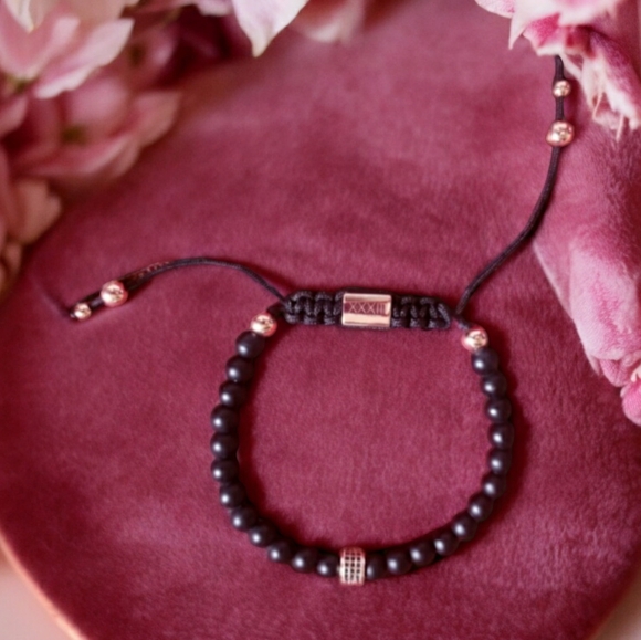 Matte Black Onyx Handcrafted Beaded Bracelet with 8k Gold Accent Beads - Picture 1 of 7